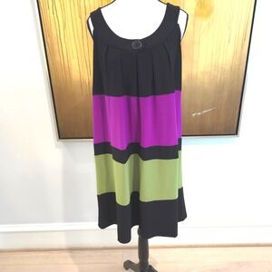 Colorblock Sleeveless A Line Shift Dress Bow Back Blu Sage XL Retro